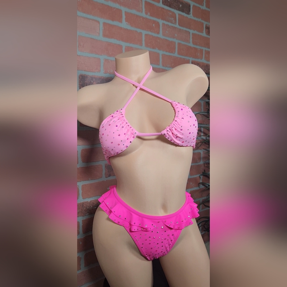 two-piece bikini decorated with rhinestones, NEW